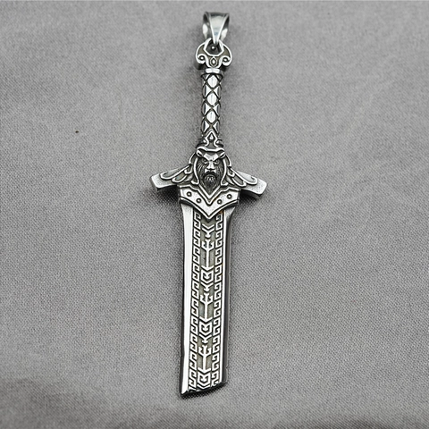 Vintage Titanium Steel Sword Pendant Necklace For Men Gothic Lion Head Rune Engraved Punk Hip Hop Street Jewelry Gift