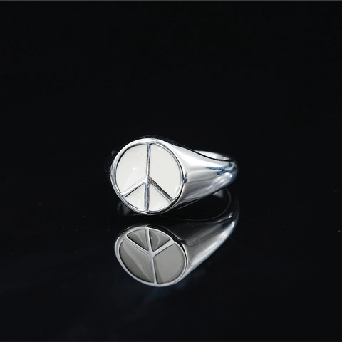 Vintage Titanium Staal Vredesteken Zegelring Voor Unisex Goud Zilver Verguld Emaille Anti-oorlog Symbool Minimalistische Mode Ring Sieraden