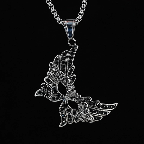 Gothic Flügel Maske Anhänger Halskette Titanstahl Schwarzer Zirkonia Retro Punk Hip Hop Schmuck Für Herren Damen Party