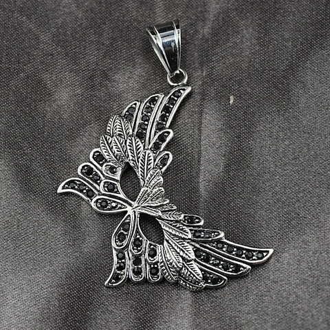 Gothic Flügel Maske Anhänger Halskette Titanstahl Schwarzer Zirkonia Retro Punk Hip Hop Schmuck Für Herren Damen Party