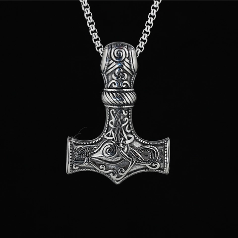 Collana con Ciondolo Martello di Thor Mjolnir Vichingo Norreno Acciaio al Titanio Retrò Nodo Celtico Gioielli Hip Hop per Uomo Donna