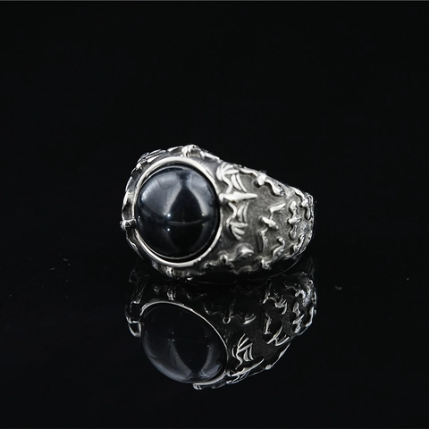 Bague en Acier Titane Chauve-souris Gothique Vintage Retro Punk Incrusté Oeil de Tigre Onyx Noir Statement Band Pour Hommes Femmes