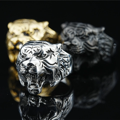 Anello da Uomo Hip Hop Testa di Leone Ruggente Vintage in Acciaio Inossidabile Anello Animalier Punk Rock Biker Gioielli