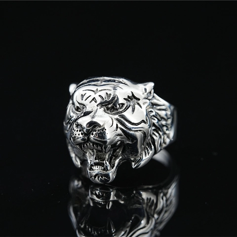 Anello da Uomo Hip Hop Testa di Leone Ruggente Vintage in Acciaio Inossidabile Anello Animalier Punk Rock Biker Gioielli