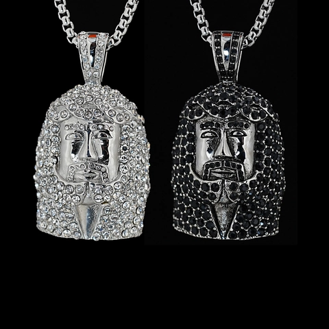Hiphop Iced Out Jezus Portret Hanger Ketting Titaniumstaal Strass Portret Hanger Met Box Ketting Heren Sieraden
