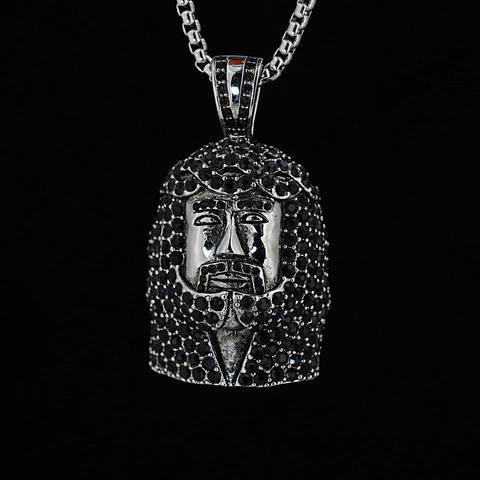 Hiphop Iced Out Jezus Portret Hanger Ketting Titaniumstaal Strass Portret Hanger Met Box Ketting Heren Sieraden