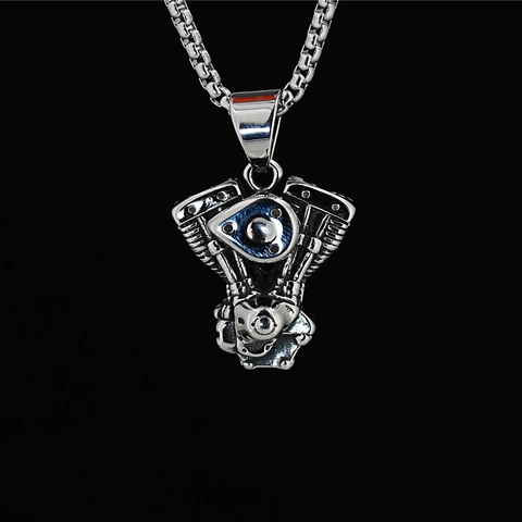 Retro Punk Motorcycle Engine Pendant Necklace Titanium Steel V-Twin Motor Cylinder Hip Hop Streetwear Jewelry For Men Women