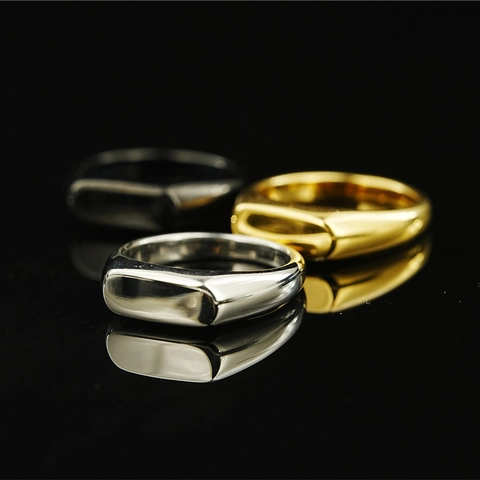 Anello con Sigillo in Acciaio al Titanio Minimalista per Uomo Donna Vintage Rettangolare Piatto Lucido Gioielli Oro Argento Nero