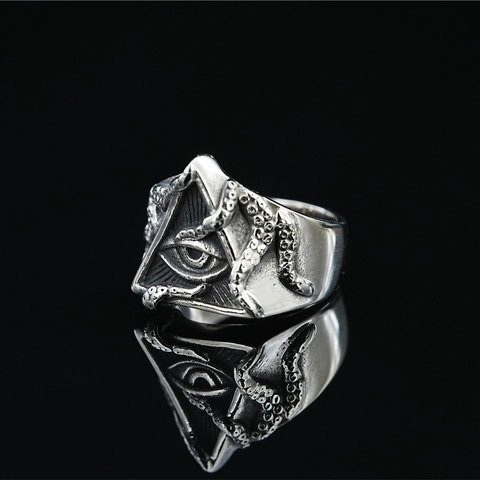 Vintage Stainless Steel Eye Of Providence Octopus Tentacle Ring Punk Hip Hop Gothic Jewelry For Men Women Antique Silver