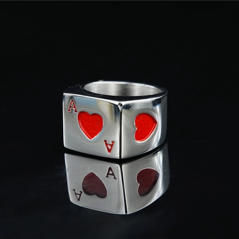 Vintage Titanium Steel Square Poker Heart Ace Signet Ring For Men Women Polished Ace Of Hearts Streetwear Fashion Jewelry