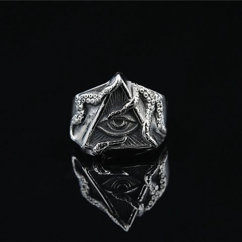 Vintage Stainless Steel Eye Of Providence Octopus Tentacle Ring Punk Hip Hop Gothic Jewelry For Men Women Antique Silver