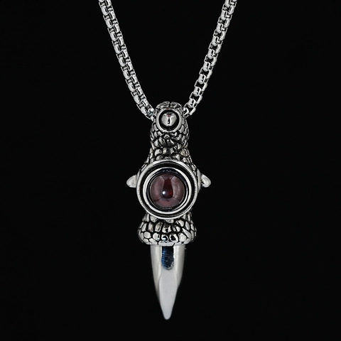 Collana con Ciondolo a Pugnale con Artiglio di Drago Punk Gioielli Gothic in Acciaio al Titanio con Strass Rossi Catena Maglione Streetwear