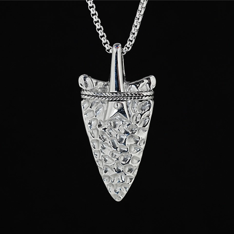 Vintage Titanium Steel Arrowhead Star Pendant Necklace For Men Punk Hammered Texture Spearhead Jewelry Masculine Charm Gift