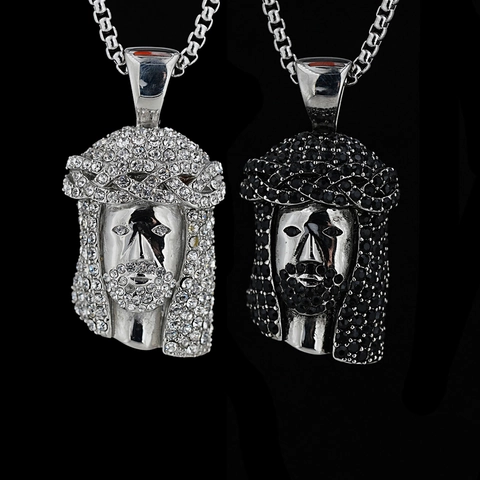 Hip-Hop Titanstahl Jesus Anhänger Halskette Für Damen Und Herren Voll Besetzt Mit Strass Streetwear Punk Style Schmuck Geschenk