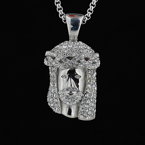 Hip-Hop Titanstahl Jesus Anhänger Halskette Für Damen Und Herren Voll Besetzt Mit Strass Streetwear Punk Style Schmuck Geschenk