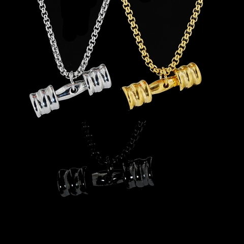 Stainless Steel Dumbbell Pendant Necklace For Men Women Fitness Gym Jewelry Sporty Hip-Hop Box Chain Dumbbell Pendant Jewelry