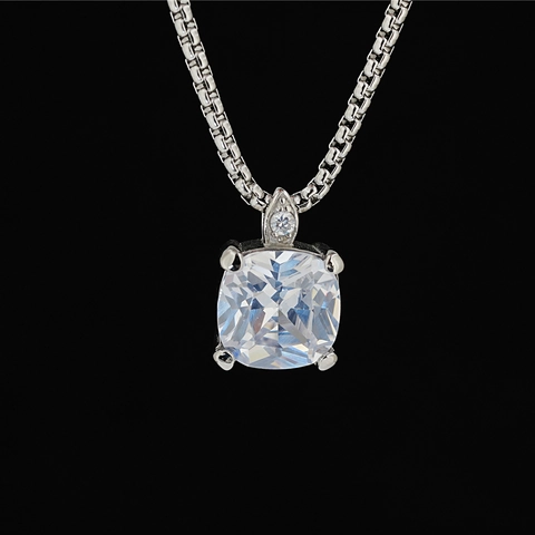 Stainless Steel Geometric Moissanite Pendant Necklace Unisex Silver Zirconia Solitaire Box Chain Fashion Sweater Jewelry