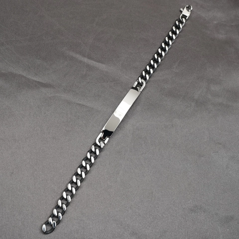 Minimalist Stainless Steel Cuban Chain Bracelet For Men Women Unisex Black Silver ID Plate Polished Jewelry Gift