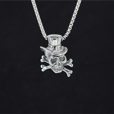 Retro Gothic Punk Skull Pendant Necklace Stainless Steel Distressed Crossbones Hat Skeleton Necklace Men Women Jewelry