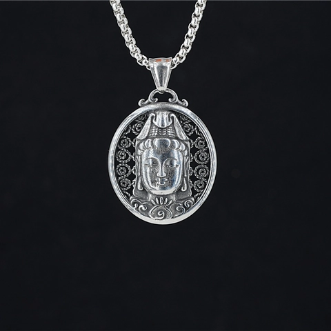 Collar Con Colgante De Relieve De Buda Guanyin De Acero De Titanio Vintage Para Hombres Mujeres Joyería Religiosa Étnica Tallada