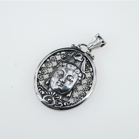 Collar Con Colgante De Relieve De Buda Guanyin De Acero De Titanio Vintage Para Hombres Mujeres Joyería Religiosa Étnica Tallada
