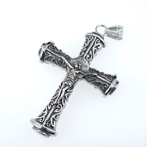 Vintage Jezus Kruisbeeld Hanger Ketting Roestvrij Staal Reliëf Wijnstok Patroon Gothic Religieuze Sieraden Voor Mannen Vrouwen