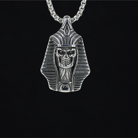 Collana con Pendente Teschio di Faraone Antico Egitto Vintage in Acciaio al Titanio Gioielli Gothic Punk per Uomo Donna