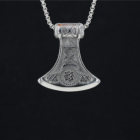 Vintage Viking Axe Pendant Necklace Stainless Steel Titanium Steel Nordic Rune Engraved Retro Heavy Metal Jewelry Men Women