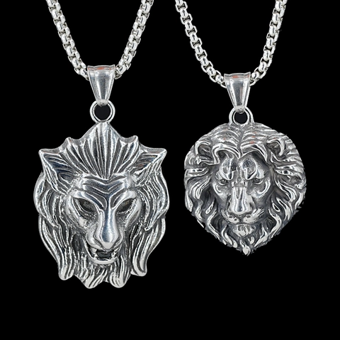Collier Pendentif Tête de Lion en Acier Titane Rétro pour Hommes Femmes Style Punk Hip Hop Bijoux Animaux en Acier Inoxydable