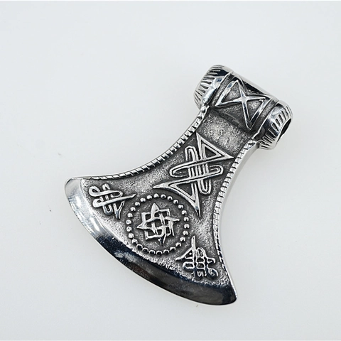 Vintage Viking Axe Pendant Necklace Stainless Steel Titanium Steel Nordic Rune Engraved Retro Heavy Metal Jewelry Men Women