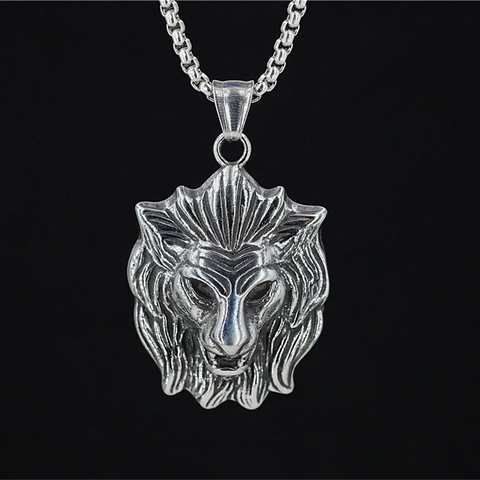 Collier Pendentif Tête de Lion en Acier Titane Rétro pour Hommes Femmes Style Punk Hip Hop Bijoux Animaux en Acier Inoxydable