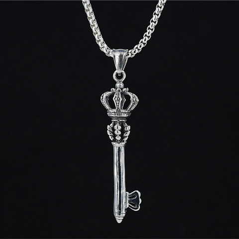 Vintage Titanium Steel Religious Pendant Necklace For Men Ganesha Vajra Phurba Crown Key Distressed Silver Gothic Jewelry