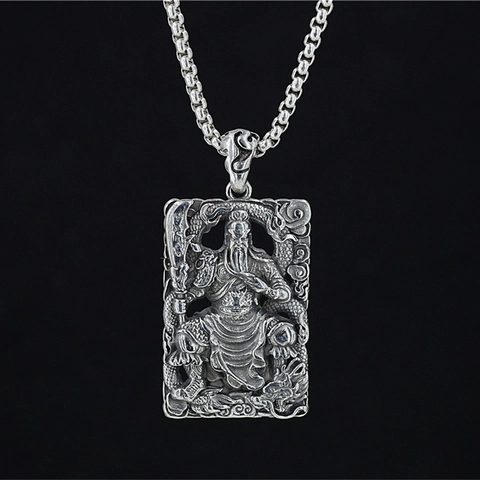 Collana con Ciondolo Guan Yu in Acciaio Inossidabile Vintage Stile Cinese Drago Rilievo Intagliato Guerriero Medaglione Gioielli per Uomo Donna