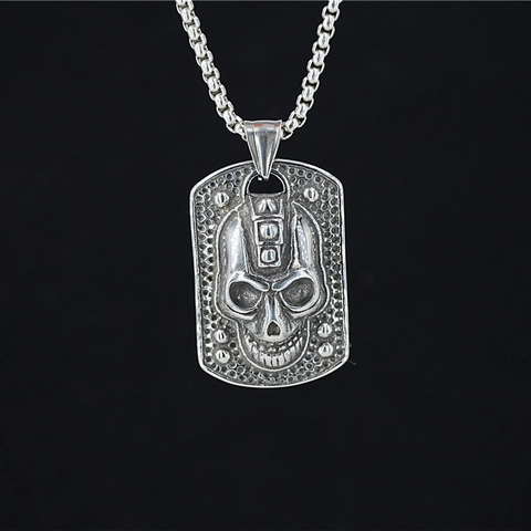 Vintage Punk Skull Soldier Tag Pendant Necklace For Men Retro Titanium Steel Gothic Hip Hop Street Jewelry Gift