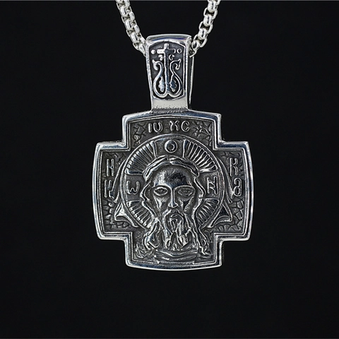 Vintage Roestvrij Stalen Orthodox Kruis Hanger Halsketting Voor Mannen Vrouwen Verweerde Jezus Christus Icoon Reliëf Religieuze Sieraden