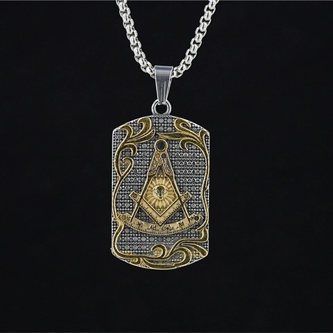 Collana con Ciondolo Massoneria Occhio della Provvidenza in Acciaio al Titanio Dog Tag Bicolore Gioielli Uomo Donna