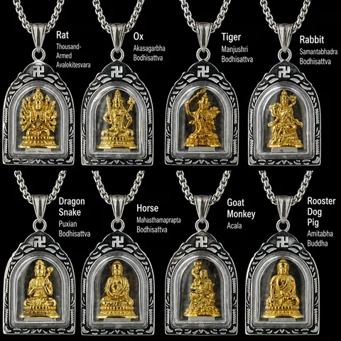 Stainless Steel Zodiac Buddha Amulet Pendant Necklace Vintage Religious Hollow Titanium Steel Jewelry For Men Women Gift