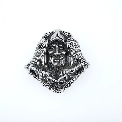 Retro Norse Viking Odin Portrait Pendant Necklace For Men Stainless Steel Double Wolf Raven Wing Hip Hop Street Jewelry