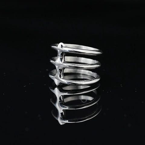 Vintage Titanium Steel Three Layer Spine Ring For Men Women Punk Gothic Hollow Geometric Band Ring Silver Jewelry Gift