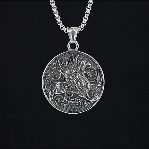 Vintage Griffin Relief Pendant Necklace Titanium Steel Retro Oxidized Finish Hip Hop Streetwear Gothic Jewelry For Unisex