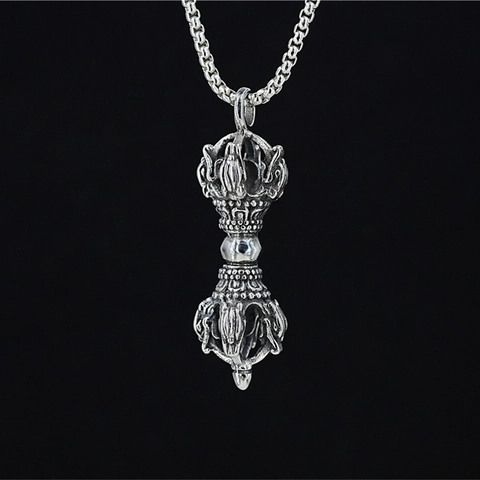 Collana con Ciondolo Vajra Dorje Vintage in Acciaio Inossidabile Gioielli Amuleto Etnico Religioso per Uomo Donna Regalo Phurba