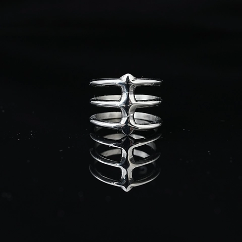 Vintage Titanium Steel Three Layer Spine Ring For Men Women Punk Gothic Hollow Geometric Band Ring Silver Jewelry Gift