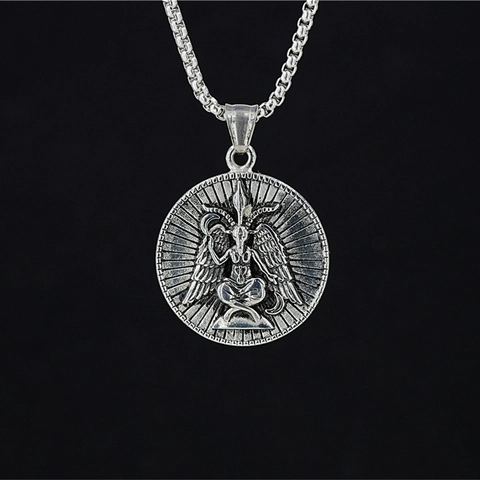 Collar de Colgante de Baphomet de Acero Inoxidable Vintage para Hombre Mujer Cruz de Leviatán Gótico Símbolo Joyería