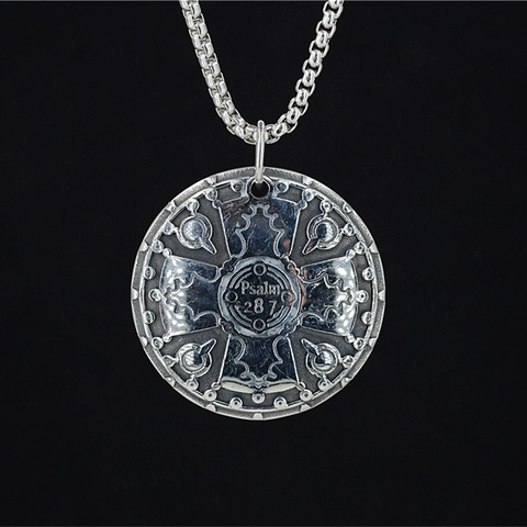 Roestvrij Staal Retro Rond Kruis Schild Hanger Ketting Psalm 28 7 Bijbeltekst Gegraveerd Religieuze Sieraden Voor Heren Dames