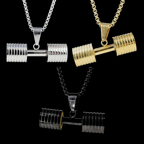 Titanium Steel Dumbbell Pendant Necklace For Men Women Fitness Sports Retro Minimalist Jewelry Hip Hop Barbell Necklaces