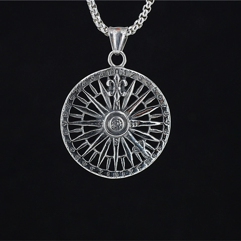 Vintage Compass Pendant Necklace Stainless Steel Nautical Fleur-De-Lis Retro Personality Medallion Neckwear For Men Women Gift