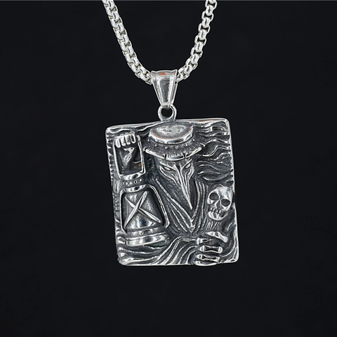 Vintage Gothic Plague Doctor Pendant Necklace Stainless Steel Crow Mask Relief Steampunk Hourglass Skull Jewelry For Men Women