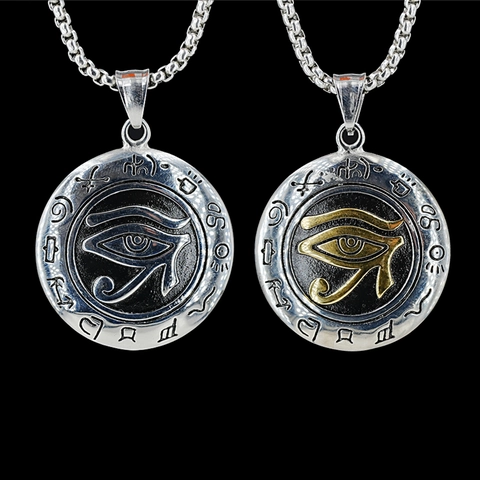 Collana con Pendente Tondo Occhio di Horus Egizio Vintage Acciaio Inossidabile Hip Hop Geroglifici Religiosi Gioielli Unisex