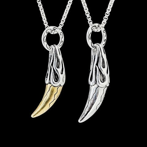 Vintage Stainless Steel Wolf Tooth Flame Pendant Necklace For Men Hip Hop Punk Gothic Hollow Streetwear Jewelry Accessory