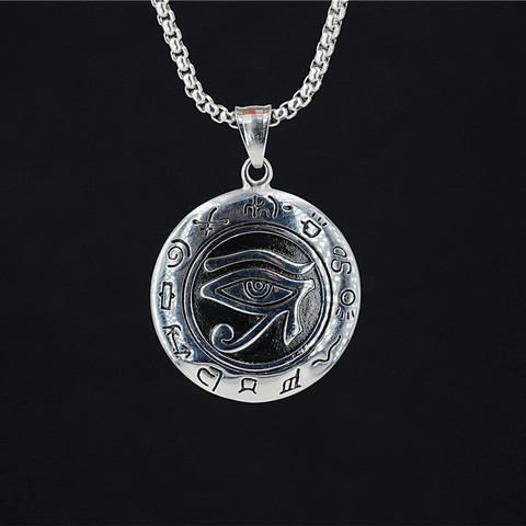 Collana con Pendente Tondo Occhio di Horus Egizio Vintage Acciaio Inossidabile Hip Hop Geroglifici Religiosi Gioielli Unisex